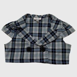 Y2K Amy Byer Preppy Punk Plaid Collared Bolero Crop Jacket Top w Buttons Size XL